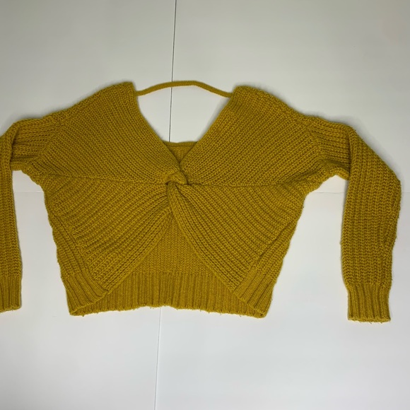 Yes Lola Marigold Yellow Chunky Knit Open Back Wool Alpaca Blend Sweater Small - Picture 7 of 12
